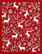 Red Winter Deer Snowflake Forest Rug
