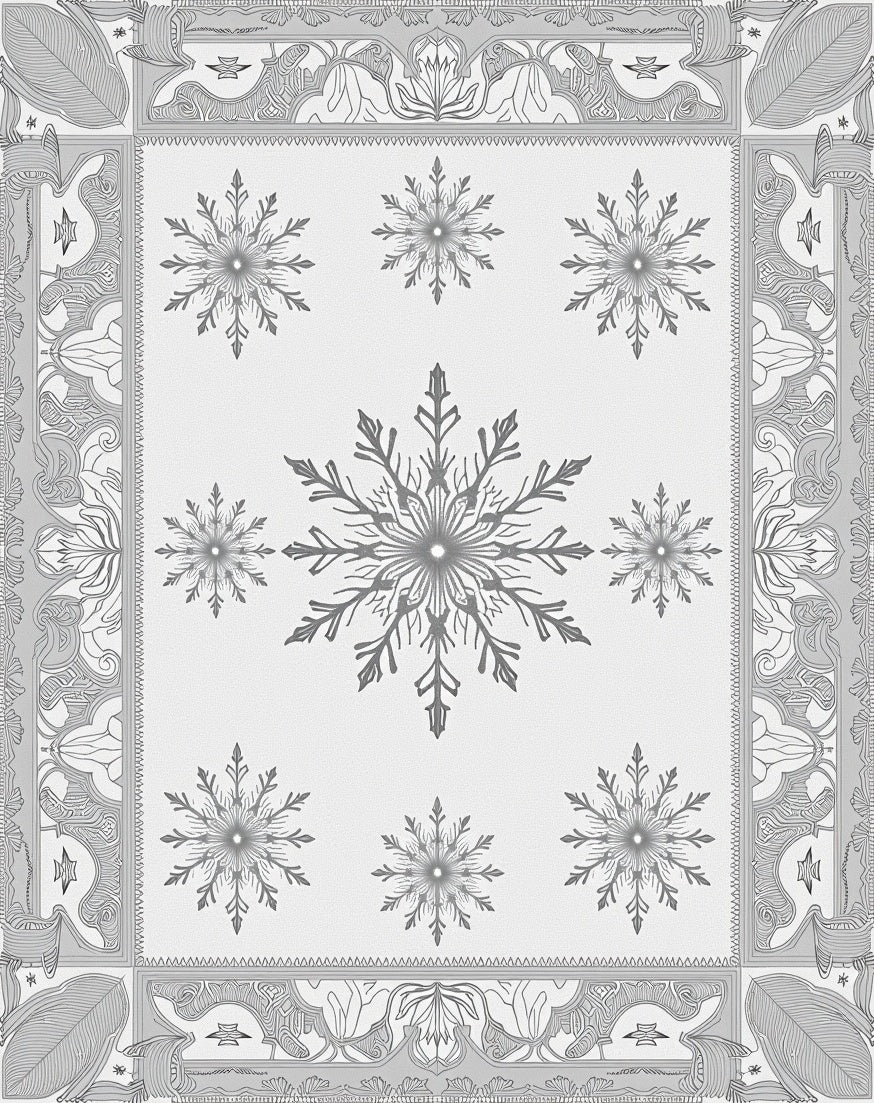 Monochromatic Gray Snowflake Border Rug