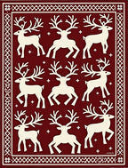 Burgundy Cream Reindeer Herd Jacquard Rug