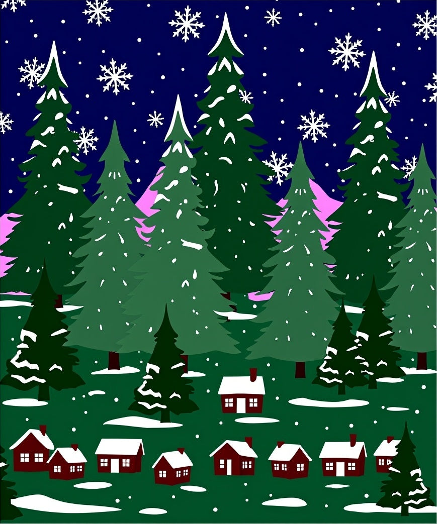 Winter Village Snowflakes Snowy Forest Scene Rug