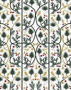 Green Red Leafy Vine Arabesque Rug