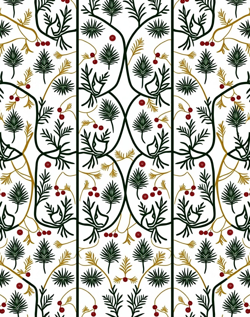Green Red Leafy Vine Arabesque Rug