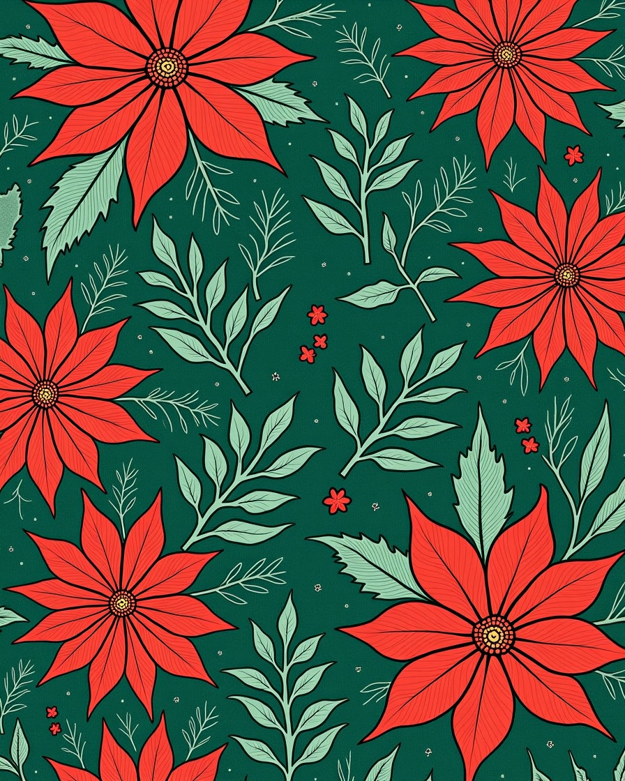 Coral Red Poinsettia Emerald Foliage Rug