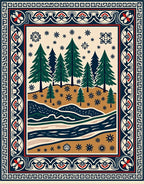 Winter Forest Stream Folk Art Rug