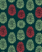 Deep Teal Red Green Leaf Emblem Rug