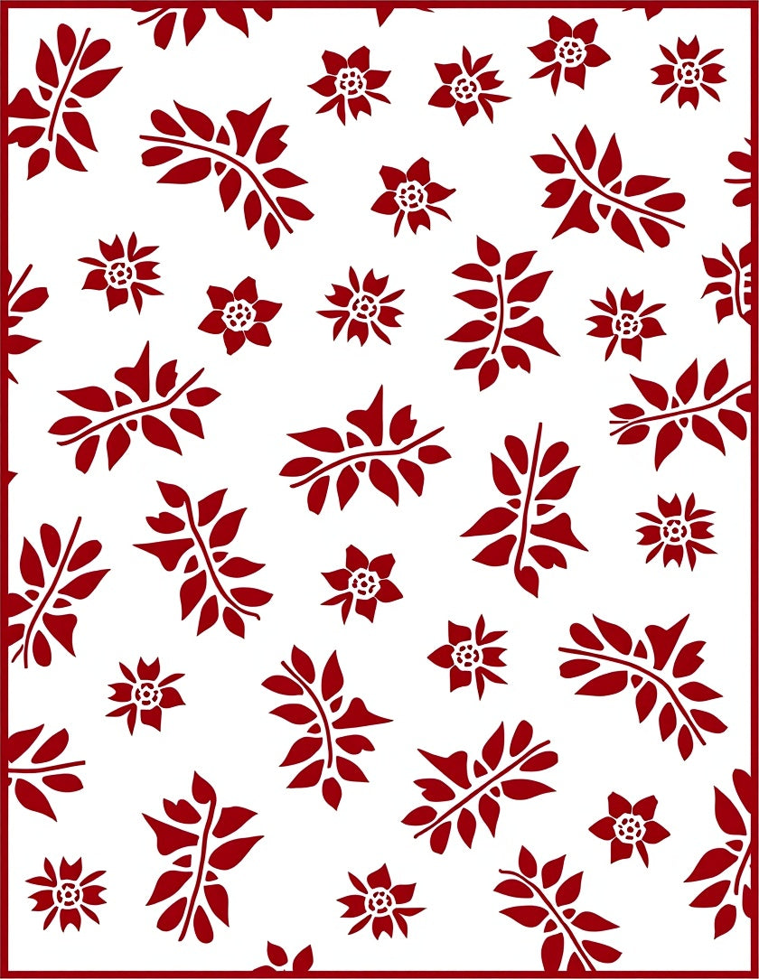 Red Floral Leaf Sprig Arrangement Rug
