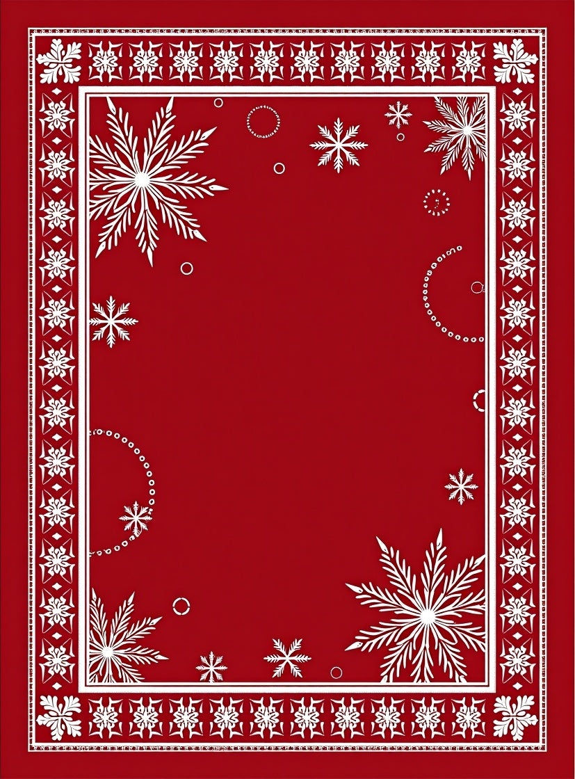 Winter Snowflake Red Border Throw Rug