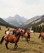 Majestic Horse Herd Mountain Landscape Rug