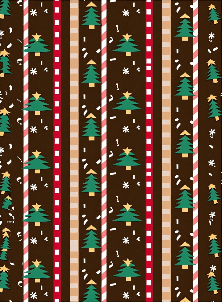 Festive Green Trees Brown Stripe Candy Cane Rug