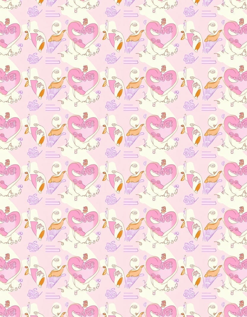 Pink Heart Bird Swirls Pastel Rug