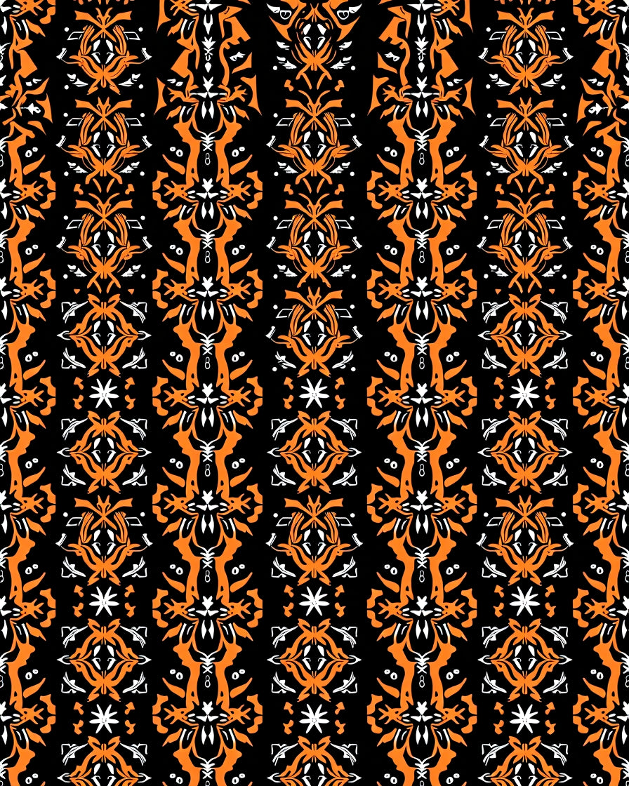 Ornate Black Orange Tribal Symmetry Rug