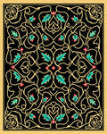 Golden Vine Teal Leaf Red Bloom Rug