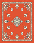 Vibrant Orange Floral Medallion Border Rug