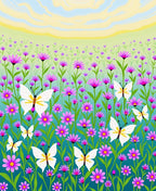 Vibrant Purple Garden White Butterfly Meadow Rug