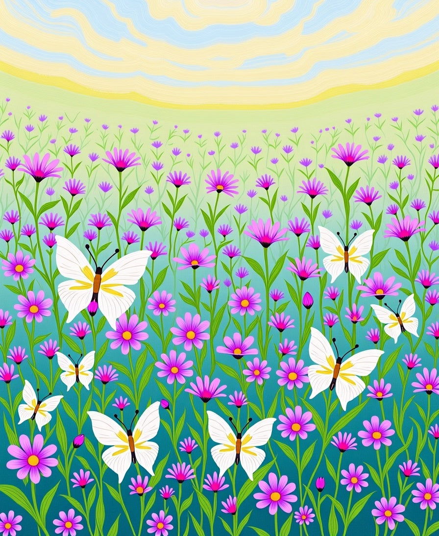 Vibrant Purple Garden White Butterfly Meadow Rug