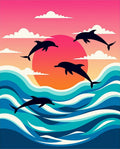 Sunset Dolphins Aquatic Sunset Scene Rug