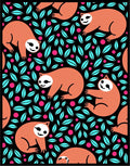 Whimsical Sloth Teal Leaf Pink Dot Rug