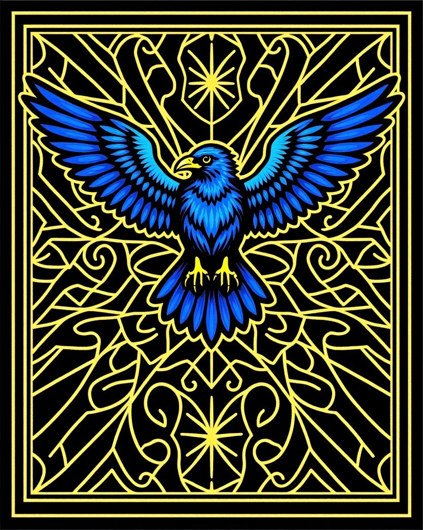 Electric Blue Eagle Stained Glass Rug