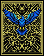 Electric Blue Eagle Stained Glass Rug