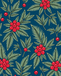 Crimson Holly Branches Navy Background Rug