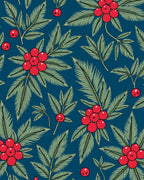 Crimson Holly Branches Navy Background Rug