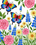 Colorful Butterflies Pink Yellow Blue Flowers Rug
