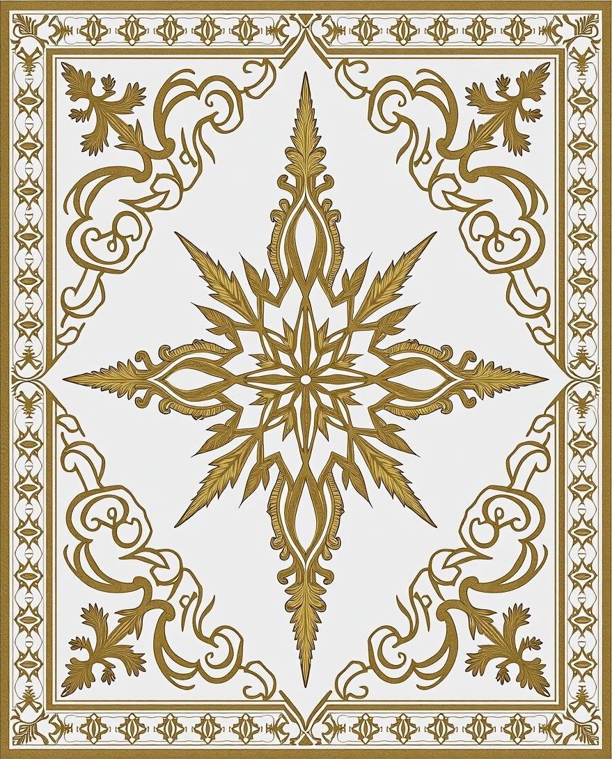 Ornate Gold Starburst Scrollwork Rug