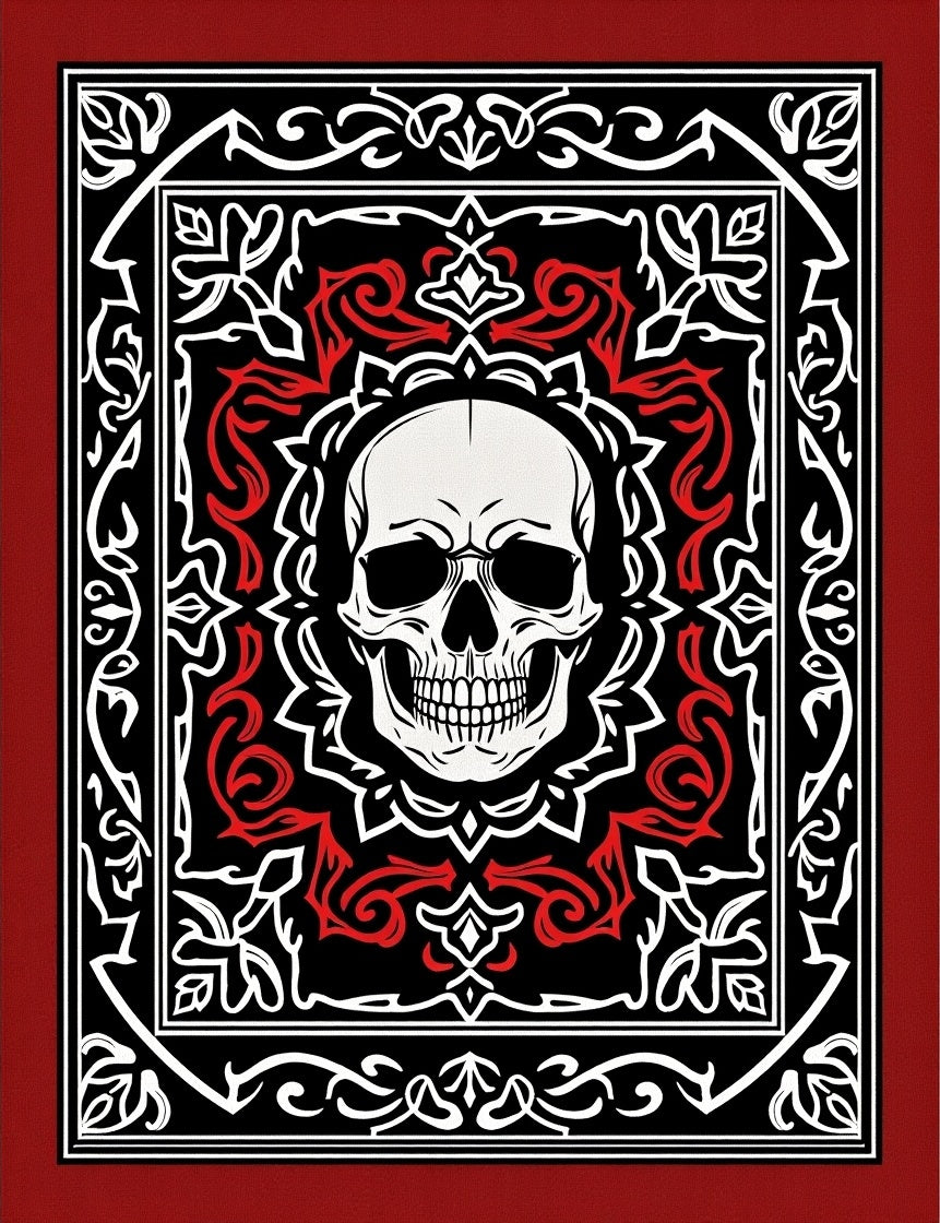 Black Red White Skull Ornamental Rug