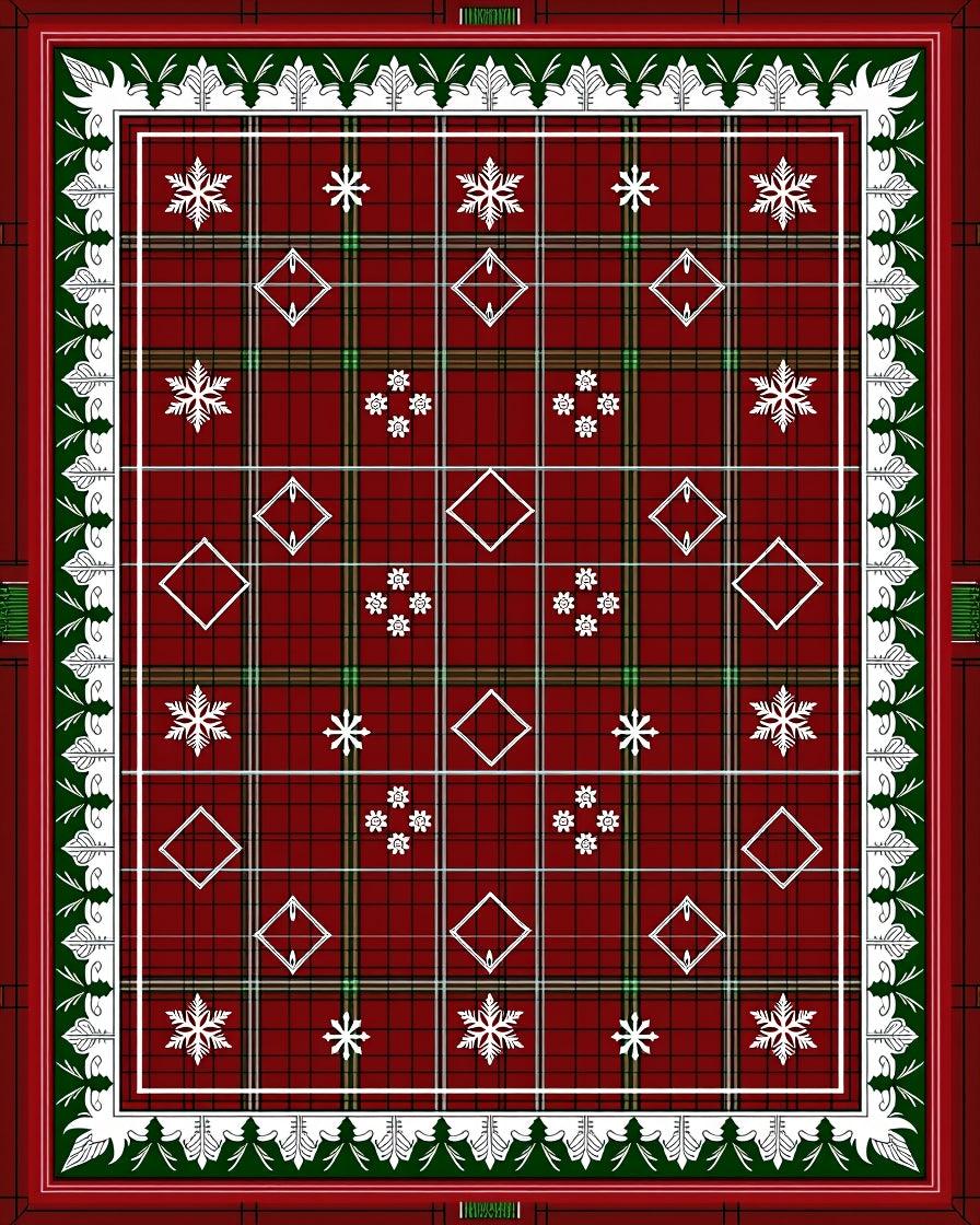 Crimson Plaid Snowflake Diamond Medallion Rug