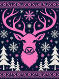 Pink Deer Snowflakes Forest Border Rug