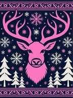 Pink Deer Snowflakes Forest Border Rug