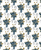 Deep Blue Gold Abstract Flower Stars Rug