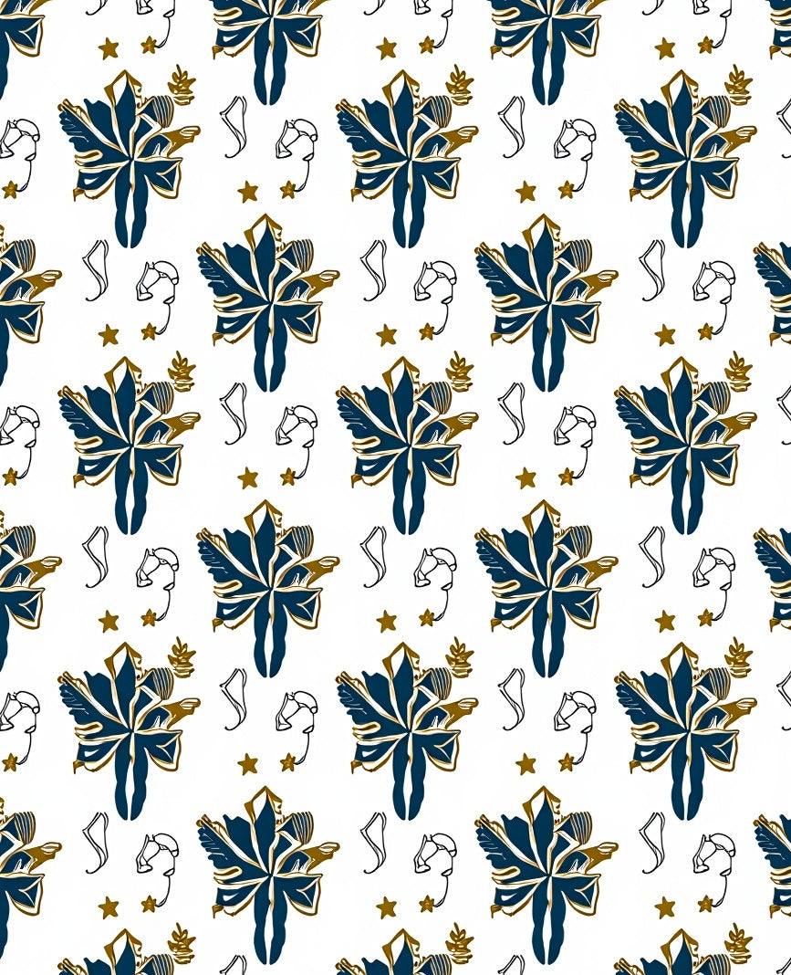 Deep Blue Gold Abstract Flower Stars Rug