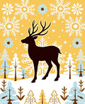 Golden Yellow Winter Deer Snowflake Scene Rug
