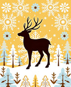 Golden Yellow Winter Deer Snowflake Scene Rug