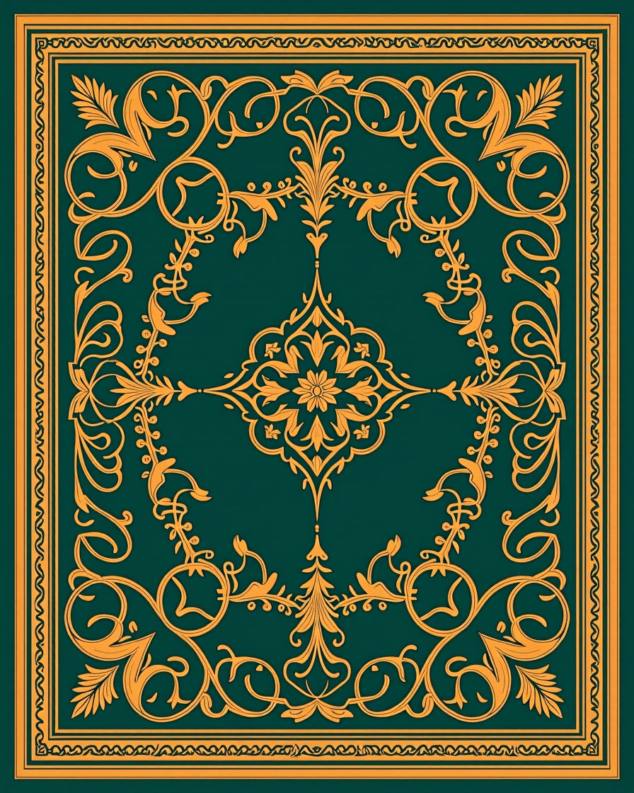 Golden Swirls on Deep Emerald Canvas Rug