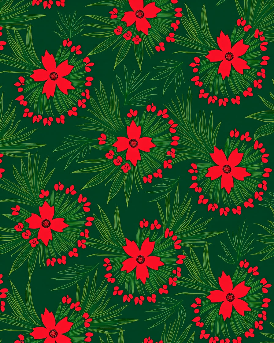 Red Crimson Wreath Floral Greenery Rug