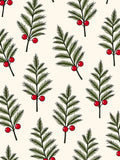 Festive Green Pine Holly Berry Sprigs Rug