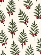 Festive Green Pine Holly Berry Sprigs Rug