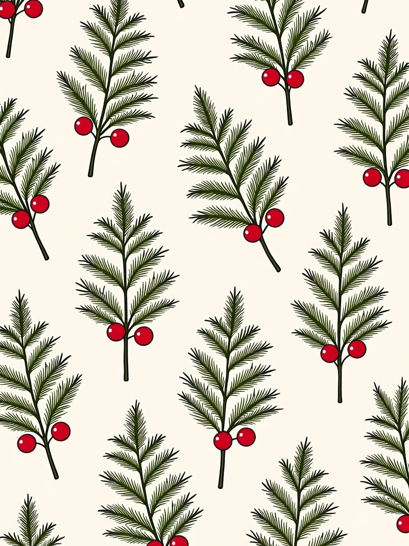 Festive Green Pine Holly Berry Sprigs Rug