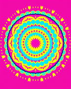 Vibrant Pink Teal Yellow Mandala Rug