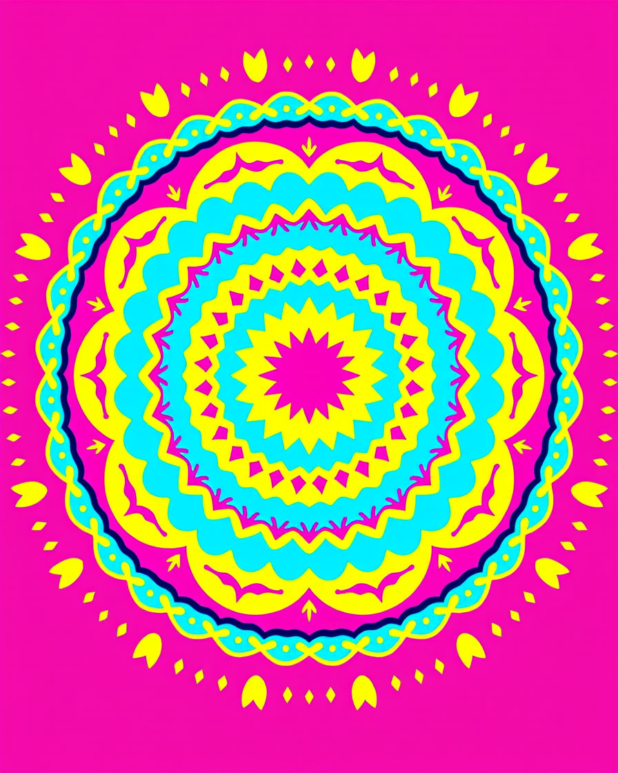 Vibrant Pink Teal Yellow Mandala Rug