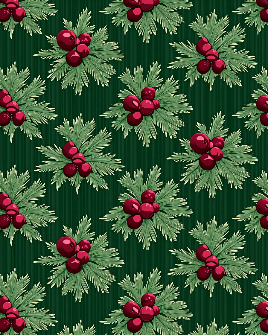 Deep Green Berry Sprig Cluster Rug