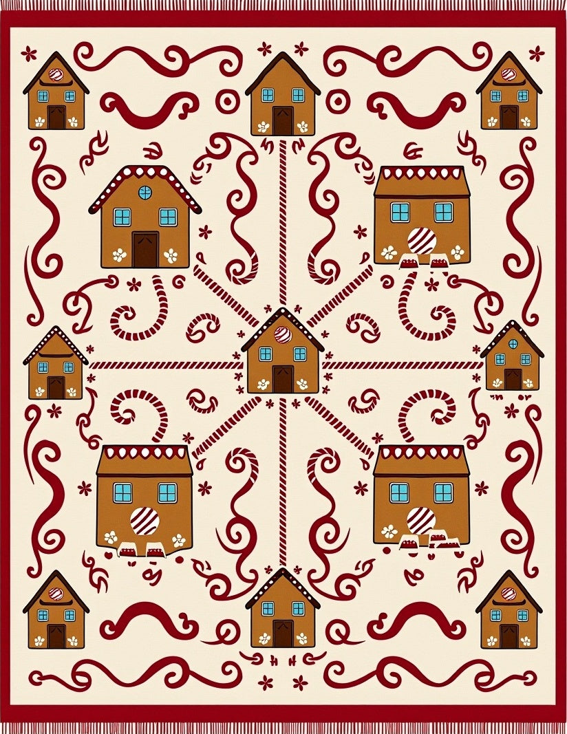 Sweet Gingerbread Village Holiday Rug