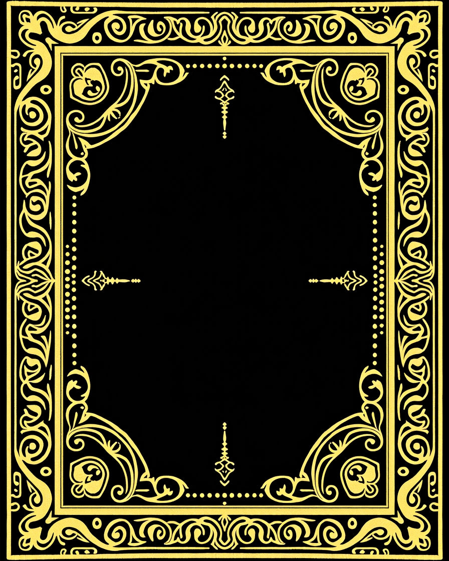 Ornate Yellow Black Baroque Frame Rug