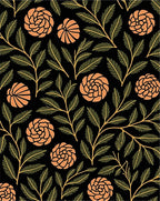 Terracotta Floral Foliage on Black Rug
