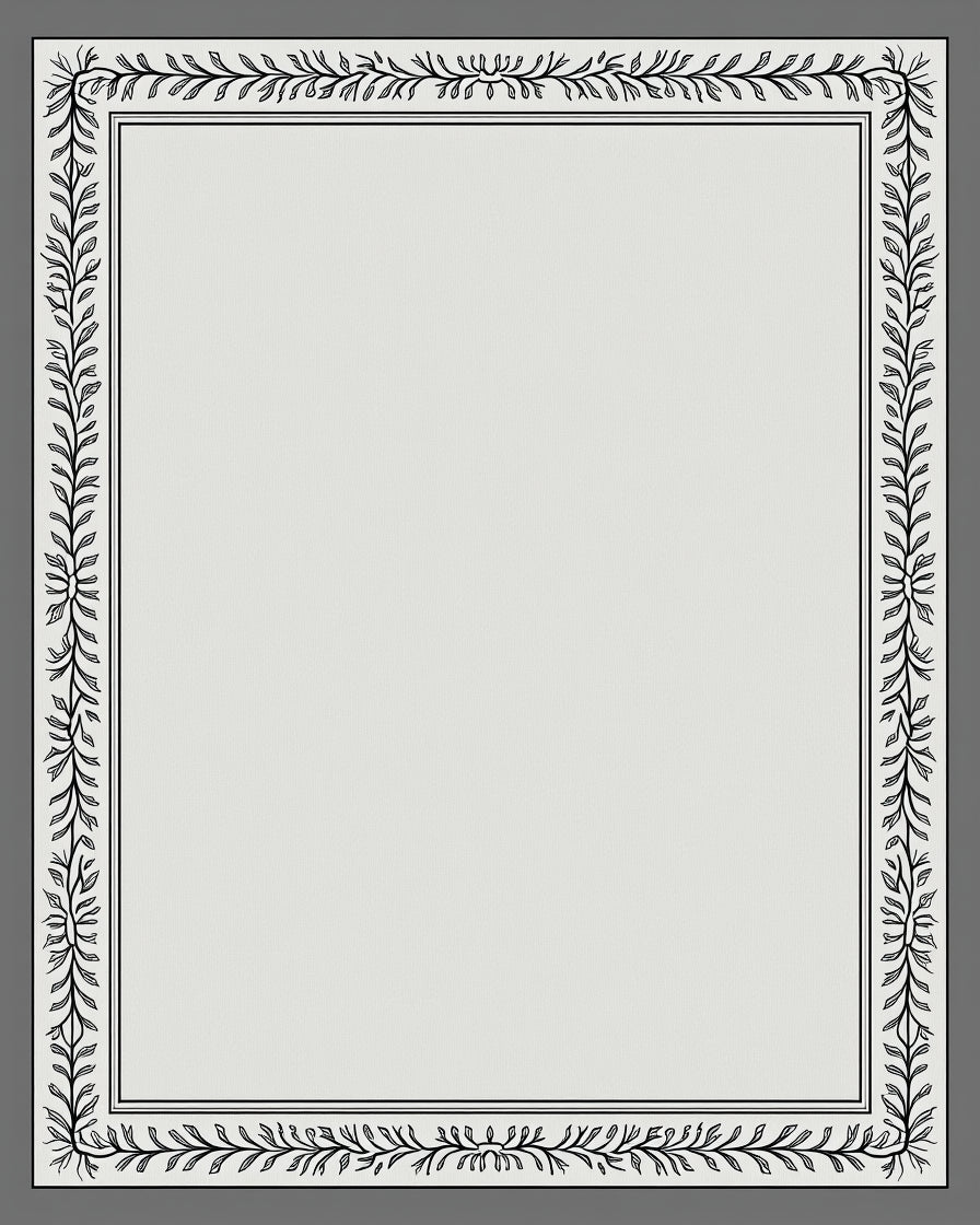 Elegant Black Leaf Border Soft Gray Rug