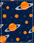 Orange Striped Ringed Planets Navy Rug