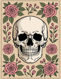 Pink Rose Skull Portrait Rug
