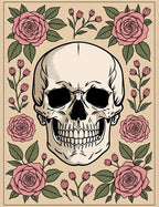 Pink Rose Skull Portrait Rug